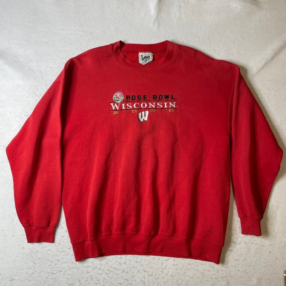 Lee Sport Sweatshirt Mens XL Red Rose Bowl Wisconsin 2000 Embroidered Crewneck